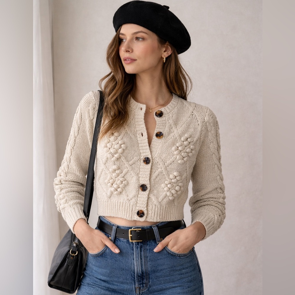Les Coyotes de Paris Cable Knit Crop Cardigan 34 XS/S